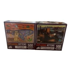 Lot Of 2 Exploding Kittens Spicy Scream & Slothness 500 Piece Jigsaw Puzzles New